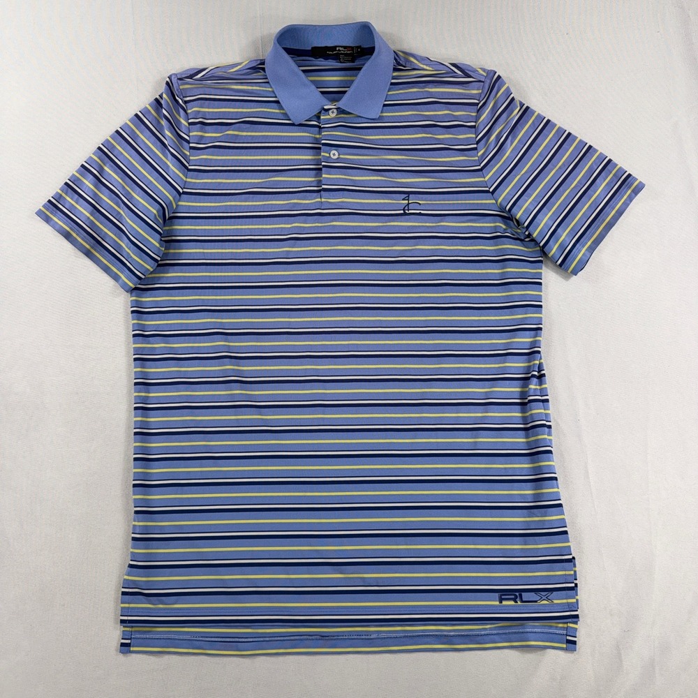 RLX Ralph Lauren Polo Shirt Striped Performance Golf Short Sleeve Mens M